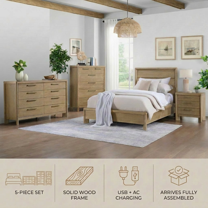 Karcen Wire-Brushed Panel Bedroom Set, King