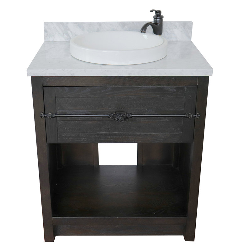Ensemble de meuble-lavabo simple 31 po Zimmerman, Brun cendré, Marbre de Carrare blanc