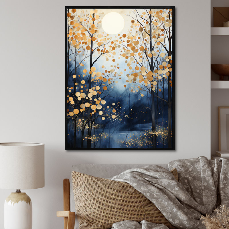 Or et érable bleu, forêt d'hiver III - érable, art mural, H 40 po x l 30 po x P 1,5 po, Black Single Picture Framed