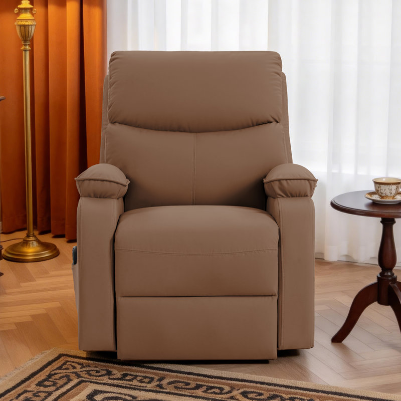 Power Lift Recliner With Massage Heat Scratch-Resistant Fabric Side Pocket and USB Port, Light Brown