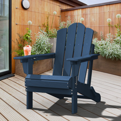 Plastic/Resin Folding Adjustable Back Adirondack Chair with Cup Holder