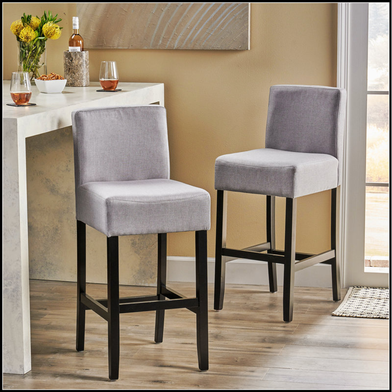 Tabouret de bar réglable en tissu de 30 pouces avec structure en bois massif et siège pivotant, ensemble de 2, idéal pour les cuisines et les bars modernes