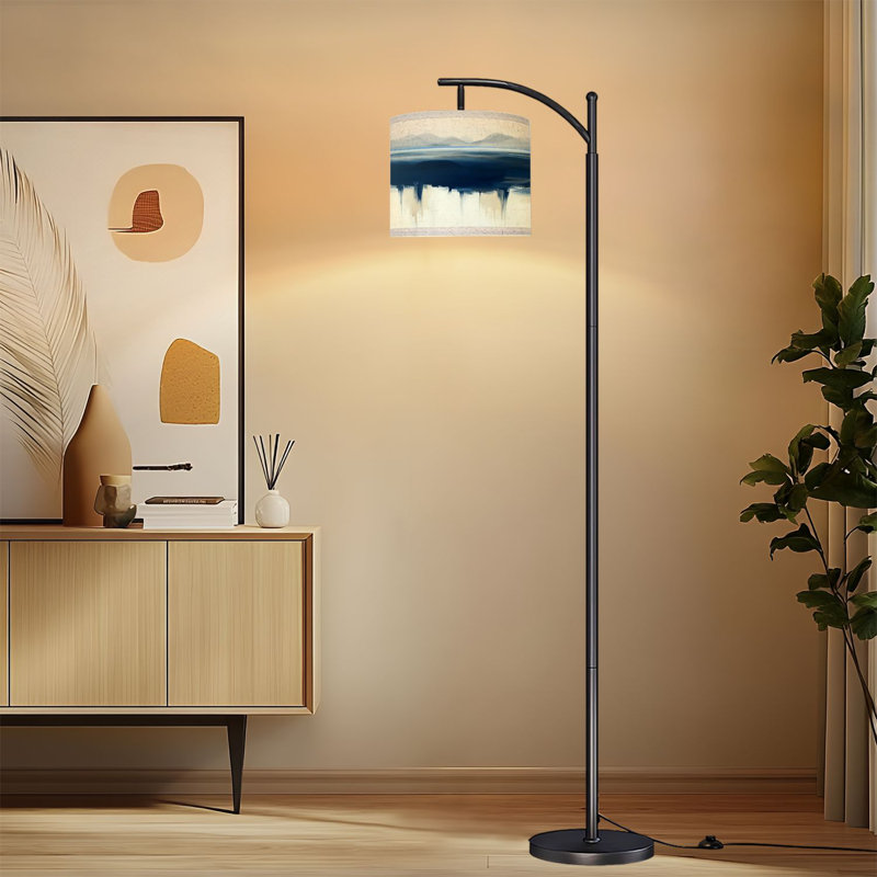 Lampe sur pied arc avec abat-jour réglable Abstrait bleu marin moderne thème de l'océan Bleu sur pied vagues de l'océan