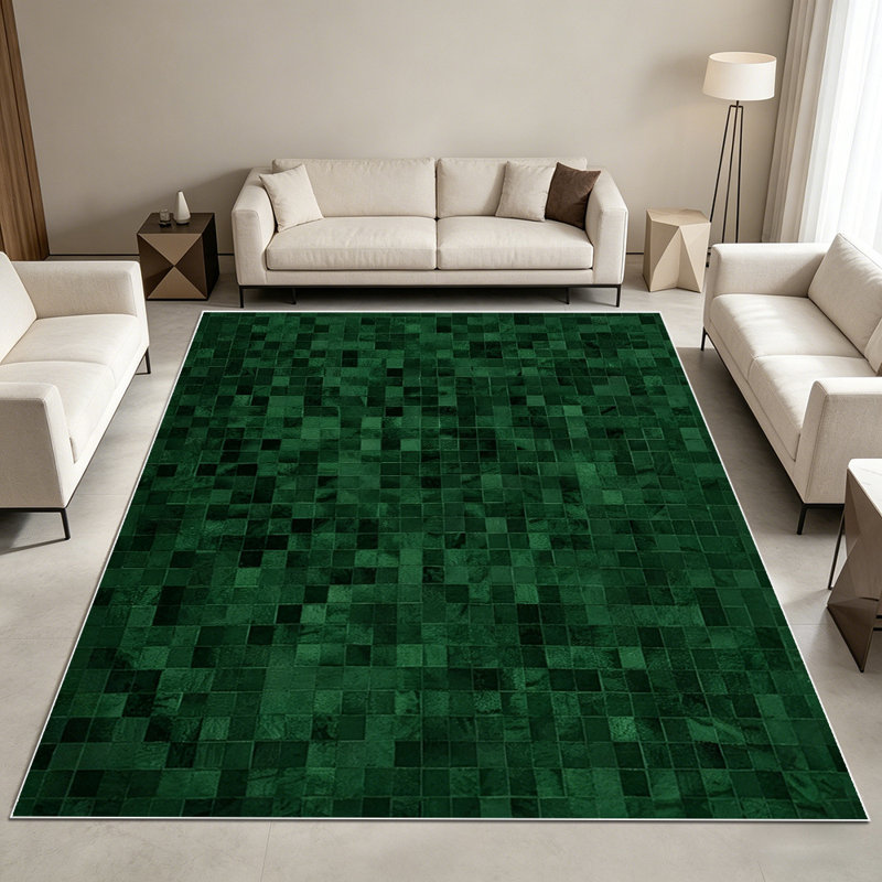 1PC dark forest green mosaic pixel grid area rugs, Soft and Comfortable, easy-to-maintain, machine washable Indoor floor mat, suitable for living room, bedroom, dining area, hallway, patio, porch, balcony, entryway, Home Decor, Outdoor Decor.