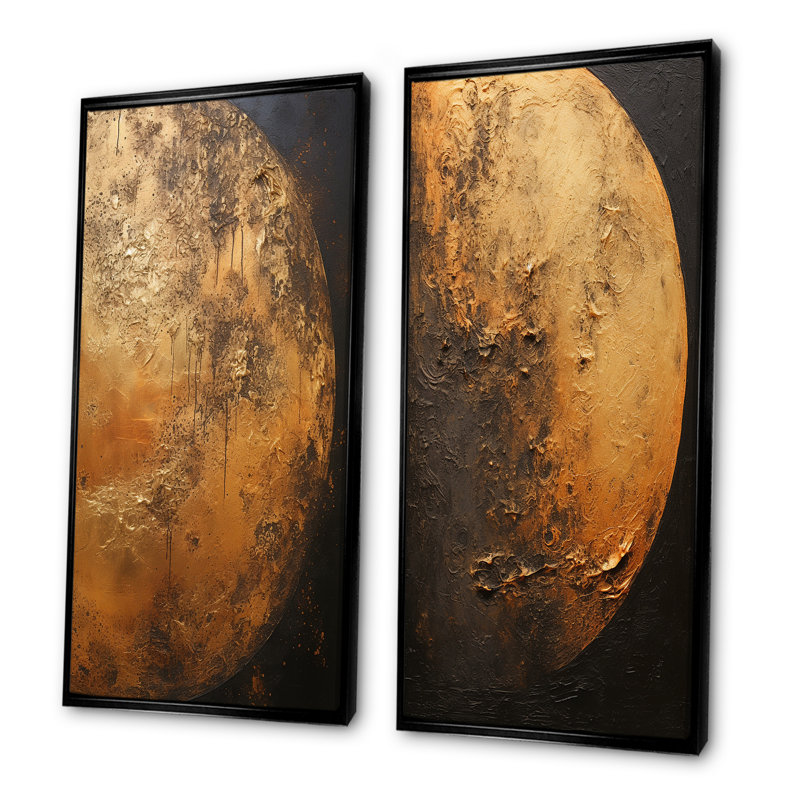 Bronze Moon Beam - ensemble de 2 impressions sur toile lune, Cadre noir, H 32 po x l 33 po