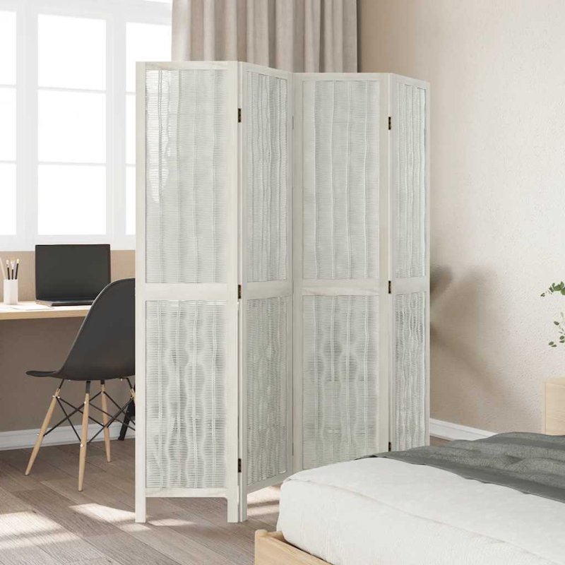 Akims 145cm W Solid Wood Accent Room Divider, White, 180cm H x 145cm W