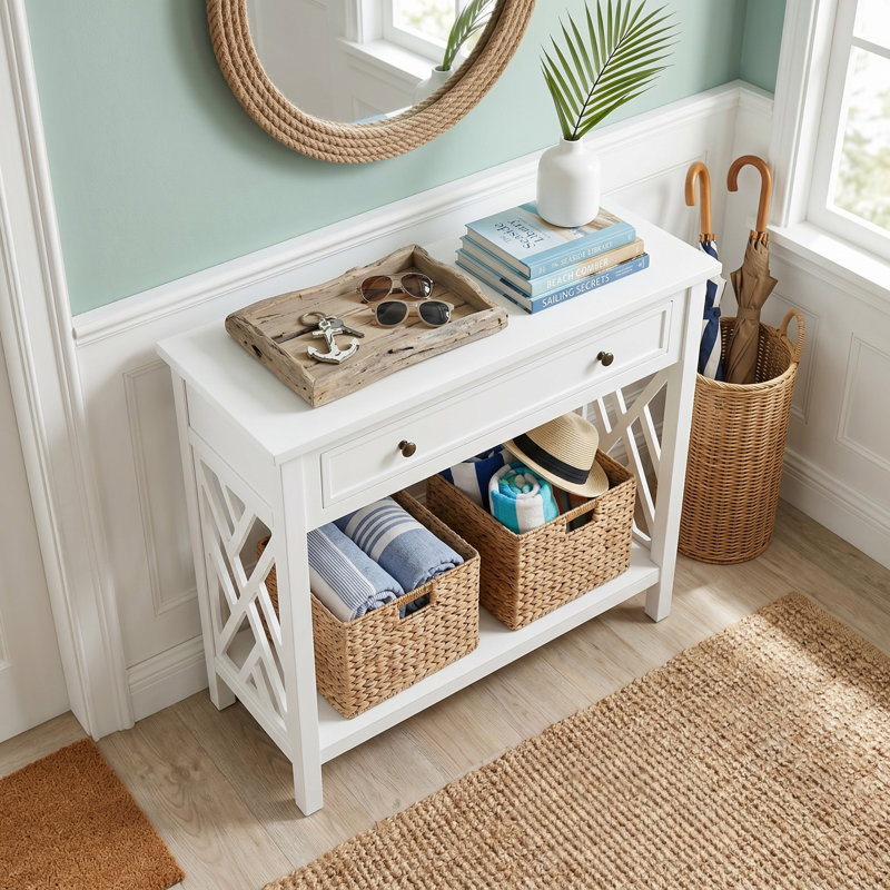 Lund 32" Wide Wooden Rectangular Entryway Console Sofa Table With 1 Drawer And 1 Shelf, White