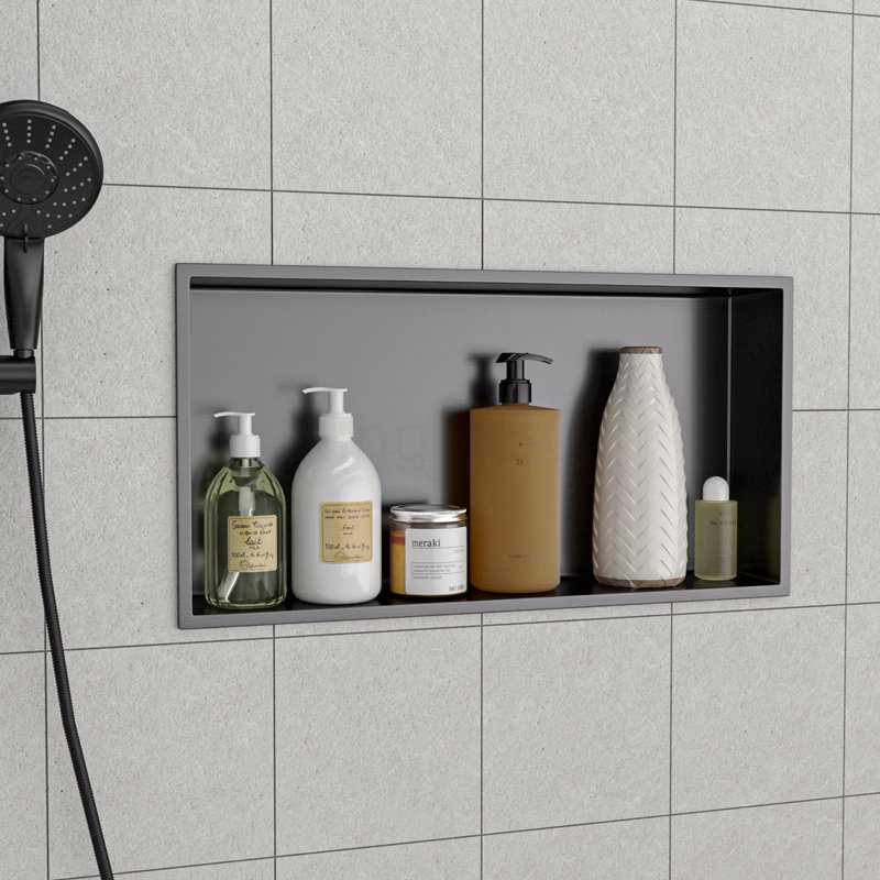 25" X 13" Stainless Steel Shower Niche, Gunmetal Black, Gunmetal Black, 13" H x 25" W x 3.94" D