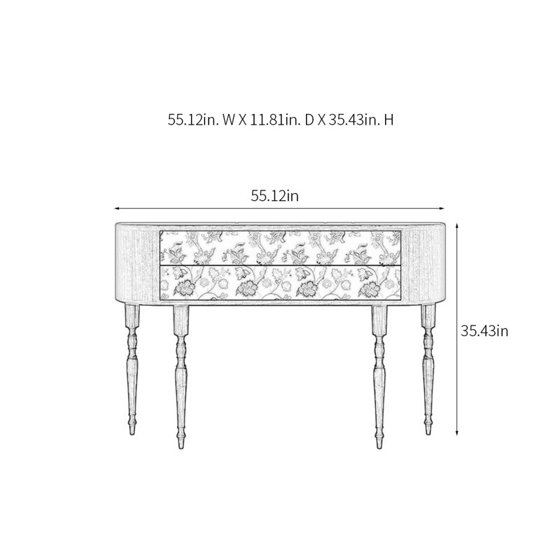 Console rétro avec 2 tiroirs, H 35,43 po x l 55,12 po x P 11,81 po