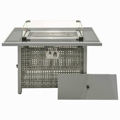 Foyer de table 43 po au gaz propane, foyer rectangulaire en osier à tissage ouvert de 60000 BTU avec pare-vent en verre pour terrasse de jardin