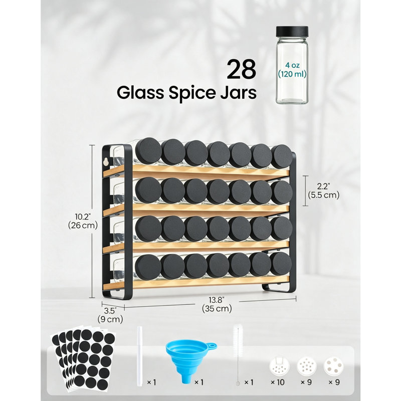 Spice Jar & Rack Set, 26 cm H x 35 cm W x 9 cm D