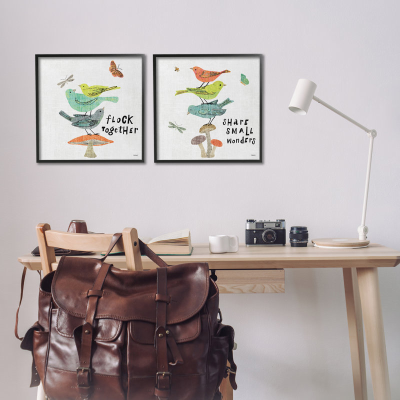 «Flock Together Partagez Birds», ensemble de 2 giclées par Sue Schlabach, Giclée encadrée noir minuit, H 17 po x l 17 po