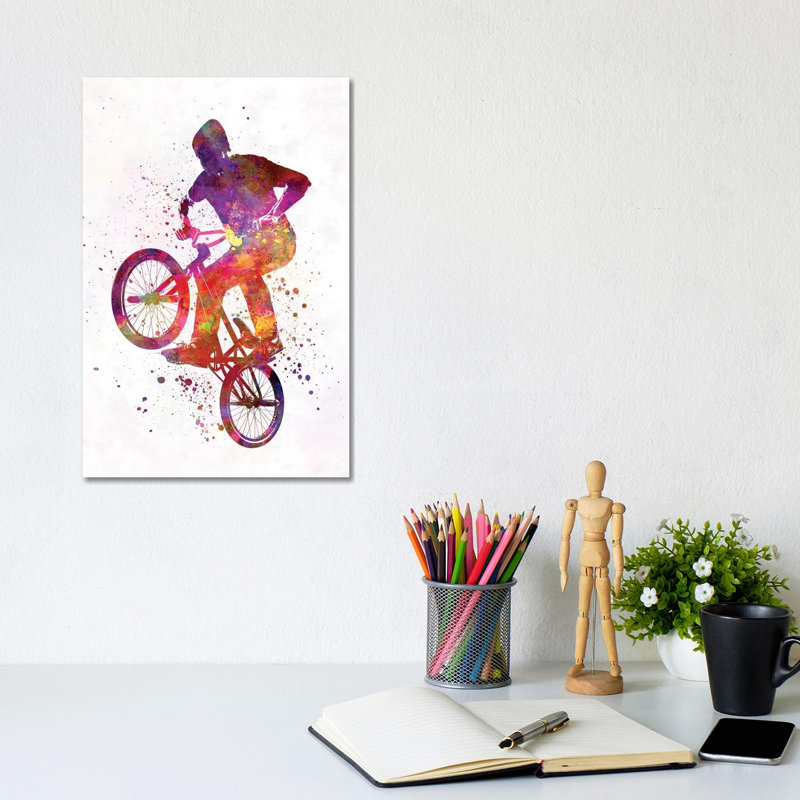 Man Bmx Acrobatic Figure In Watercolour by Paul Rommer - Wrapped Canvas Gallery-Wrapped Canvas Giclée
