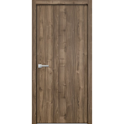 Porte intérieure moderne en bois avec quincaillerie Planum 0010, panneau simple en noyer, cadre et moulures, portes robustes pour salle de bain et chambre à coucher - 42 po x 84 po