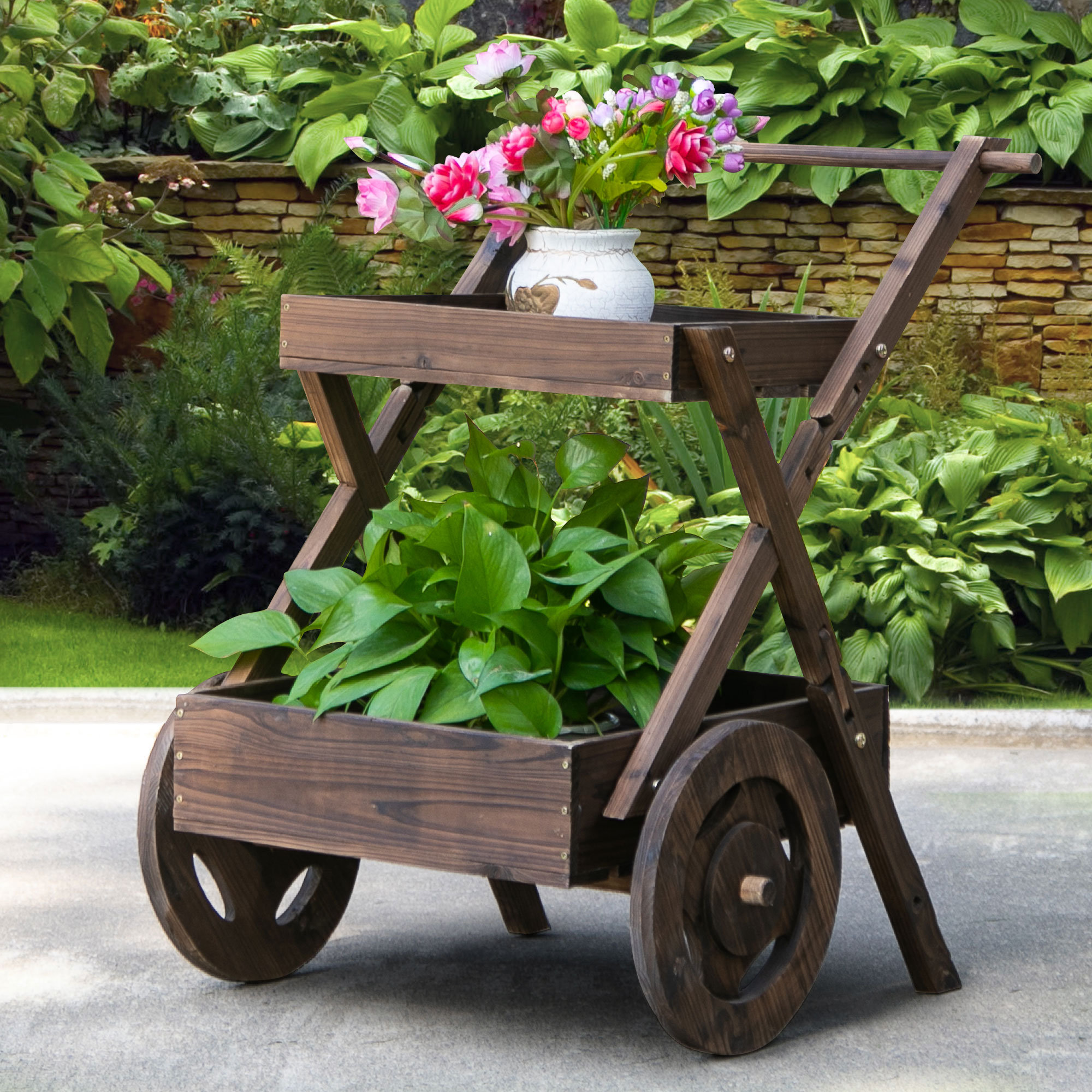 Gracie Oaks Bueche Wood Wheelbarrow Planter & Reviews - Wayfair Canada
