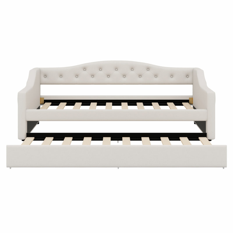 Upholstered Daybed With LED Belt And Trundle, Beige