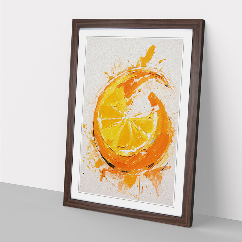 Orange Fruit Gestural - Single Picture Frame Print on Wood, 34cm H x 25cm W x 2cm D, Walnut