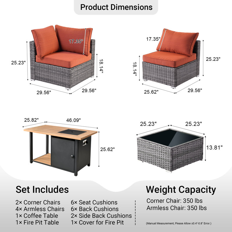 Aliva 6 - Person Modular Patio Conversation Set with Cushions, Orange