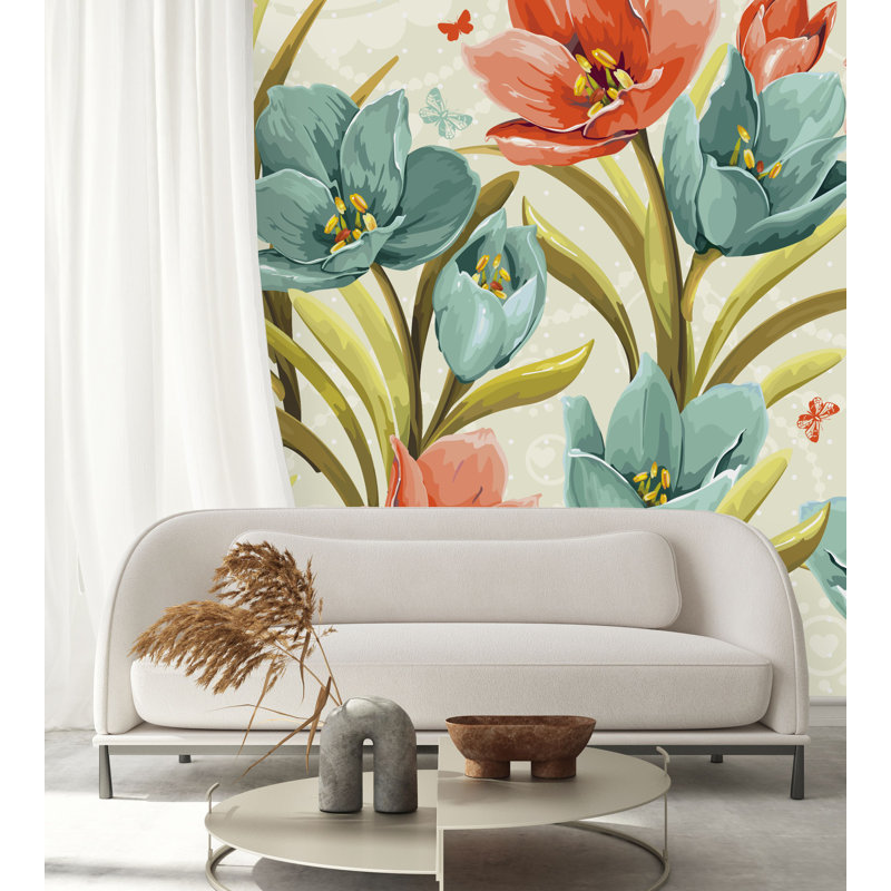 Floral Wall Mural, 125" W x 10.42" L