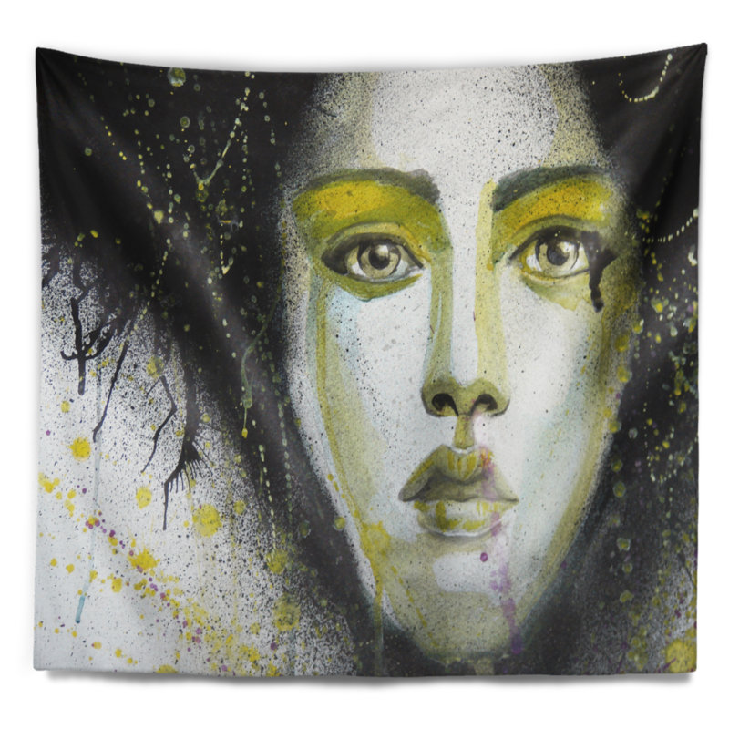 Tapisserie ligne fille avec yeux jaunes Abstract, H 32 po x l 39 po