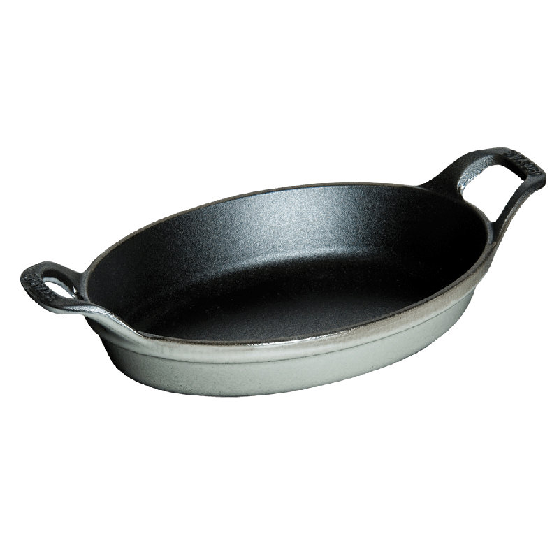 Staub Cast Iron 12.5-inch x 9-inch Oval Baking Dish, Graphite Gray