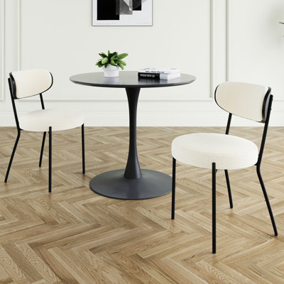 Modern Dining Chair With Grey Velvet & Black Table - Upholstered Bedroom Stool, Ash Veneer Back, Mechanical Support, Functional Furniture And Round Package Family Back Covered Veneer, Stable Base,