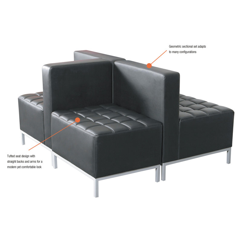 Black Tufted Upholstered Armless Slipper Chair with Steel Legs
