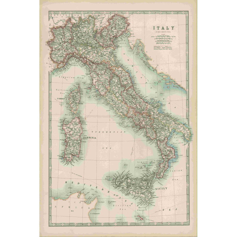 " Johnston's Map Of Italy ", 48" H x 32" W  