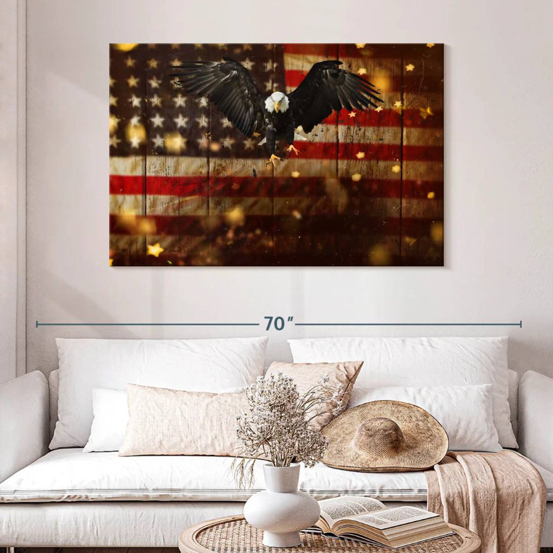 Brampt US Flag With Flying Bald Eagle, 32" H x 48" W