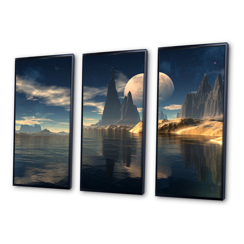Antara Alien, ensemble de 3 toiles encadrées, Cadre noir, H 28 po x l 36 po x P 1 po
