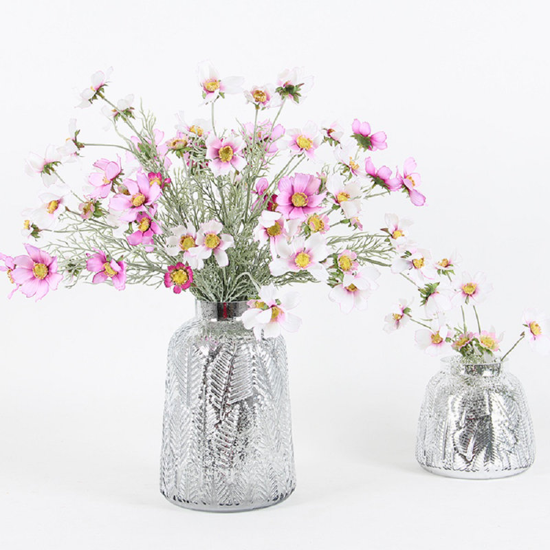 Arrangement floral cosmos artificiel, Mauve/blanc, 5 tiges