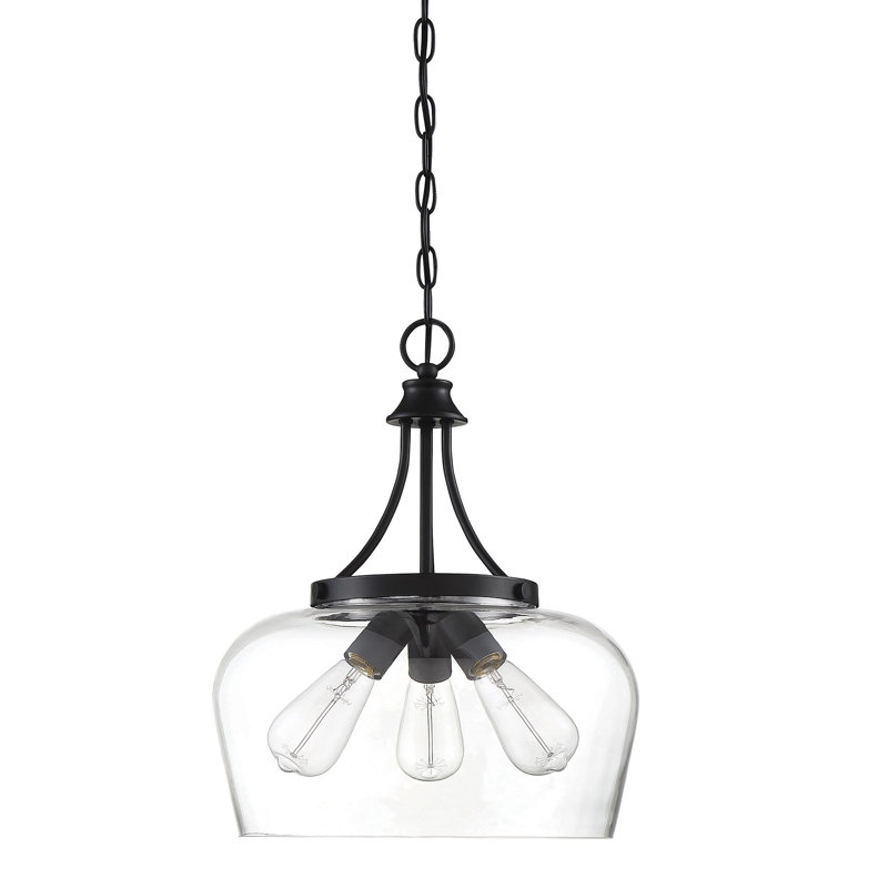 Luminaire suspendu dôme à intensité variable 3 lumières Breena, Noir mat, Clear