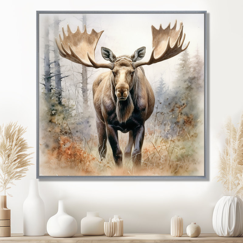 Moose Serenity II - Moose, art mural encadré, 16" H x 16" W, Encadrement argenté