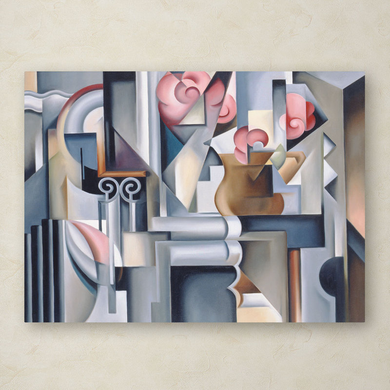 Abstract Geometric Still Life with Brown Jug Canvas Art