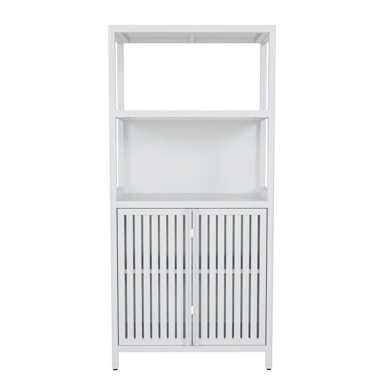 White Bamboo Storage Cabinet, Separate Bathroom Cabinet With 2 Doors, Floor Cabinet Organizer For Living Room, Kitchen, Entrance