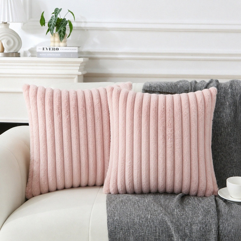 Housses de coussin décoratives en fausse fourrure 18 x 18 pouces, Rose