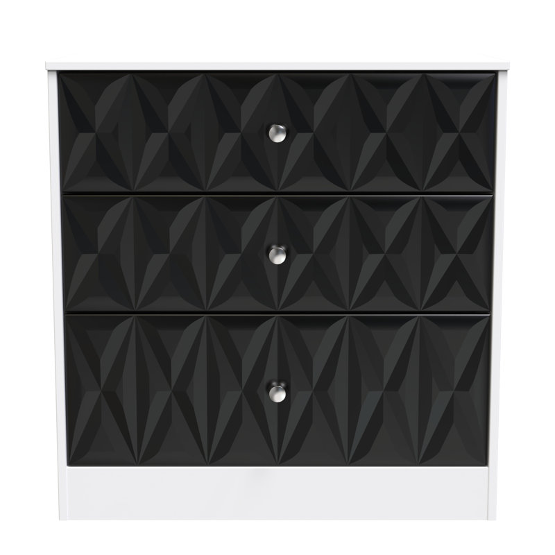 77 cm W Chest of 3 Drawers, Deep Black/White