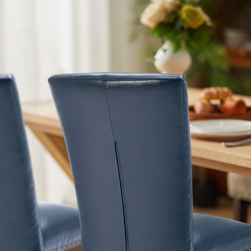 6" Thickened Modern Soft Linen Fabric Upholstered Dining Chair  with Solid Wood Legs, Nailhead Trim, Ergonomic High Back, 2