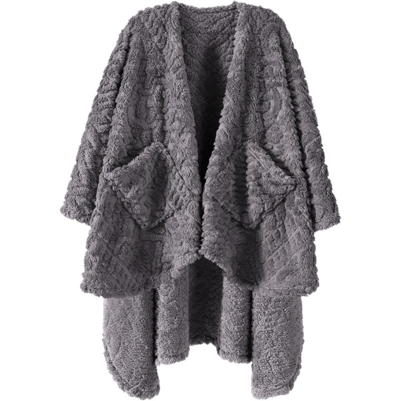 Jeté en sherpa avec poches Wearable, Gris foncé