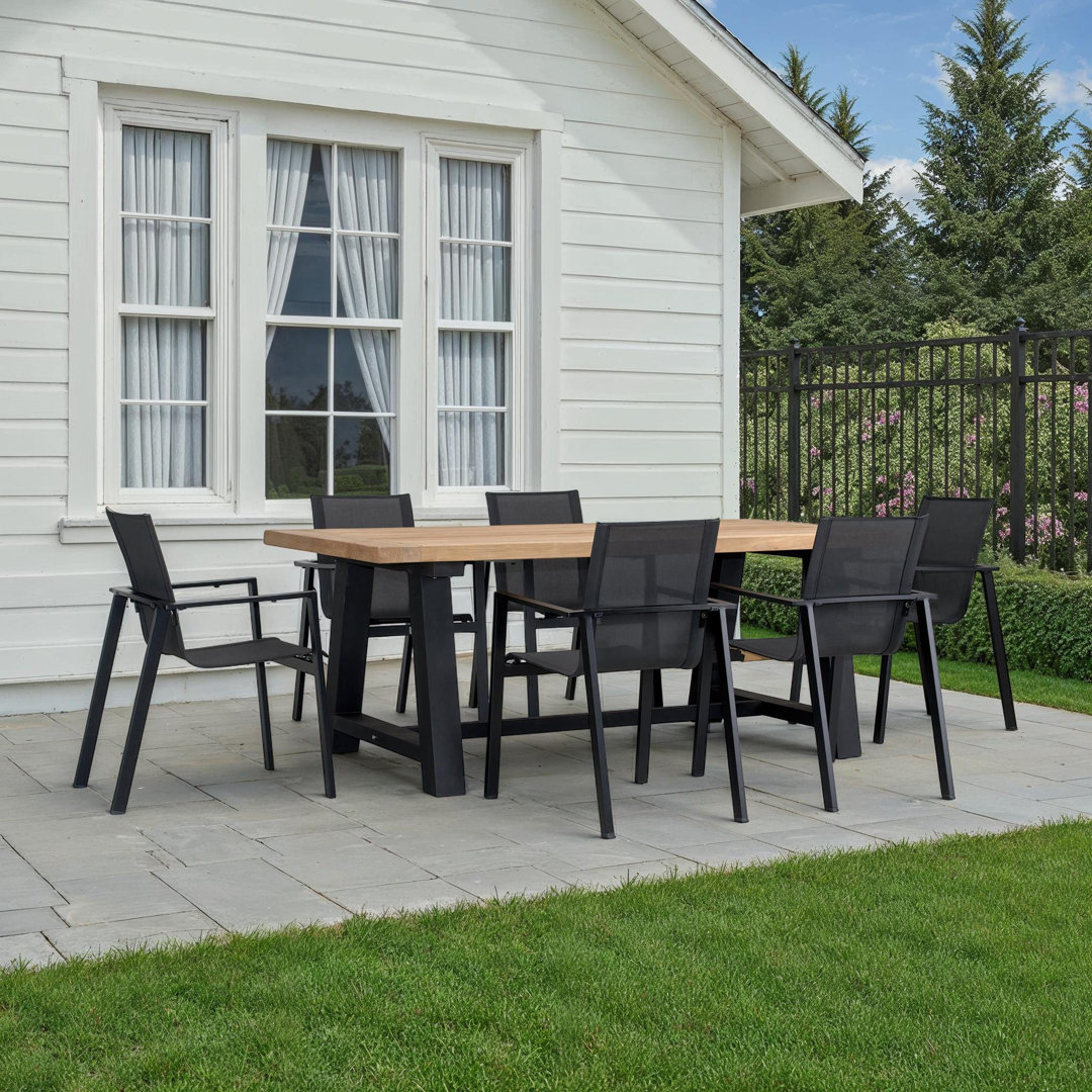 Danylle 6 - Person Teak Patio Dining Set with Rectangular Table Wrought Studio™