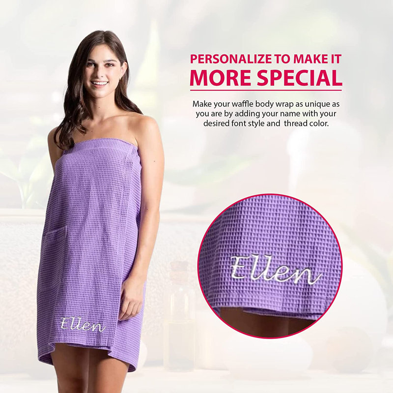 Enveloppement personnalisé pour serviettes de spa pour femmes - Enveloppement corporel gaufré doux et absorbant - Serviettes de bain personnalisées avec nom brodé