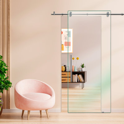 40 In W x 80 In H Interior Sliding Glass Door, Tempered Glass with Transparent Glass to Maximize Natural Light