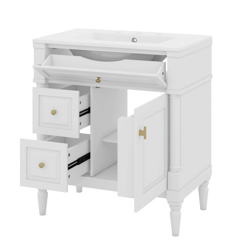 Meuble-lavabo 30 po avec lavabo, tiroir rabattable et tablette réglable, Blanc