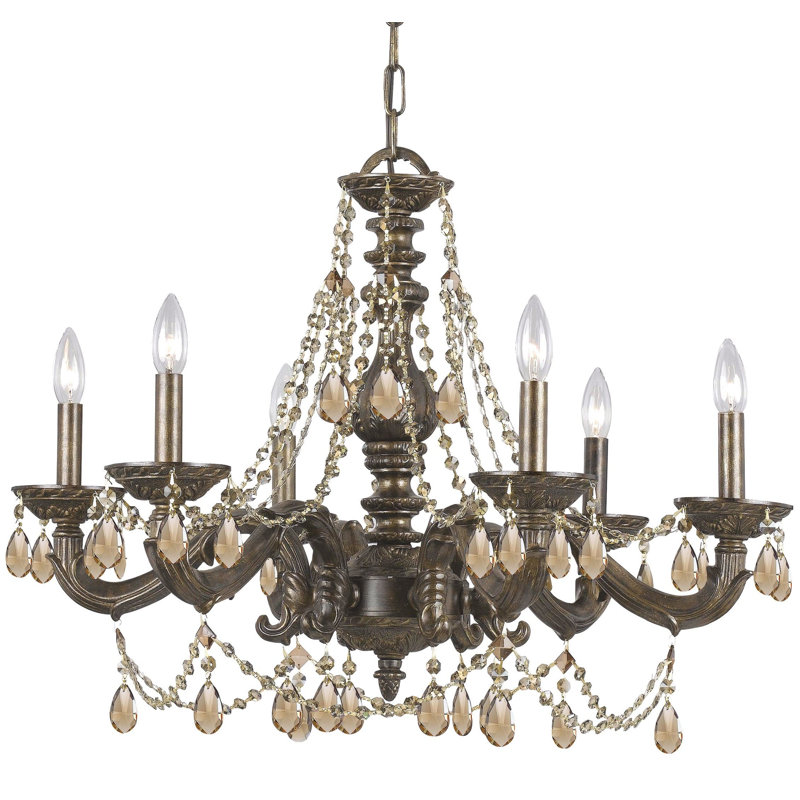 Abagail 6 - Light Classic / Traditional Chandelier, Venetian Bronze, Golden Teak Majestic Wood Polish