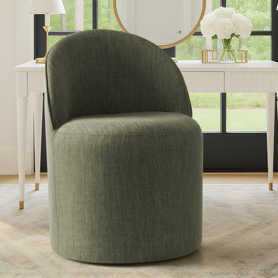 Linen Upholstered Swivel Vanity Chair With Hidden Wheels
