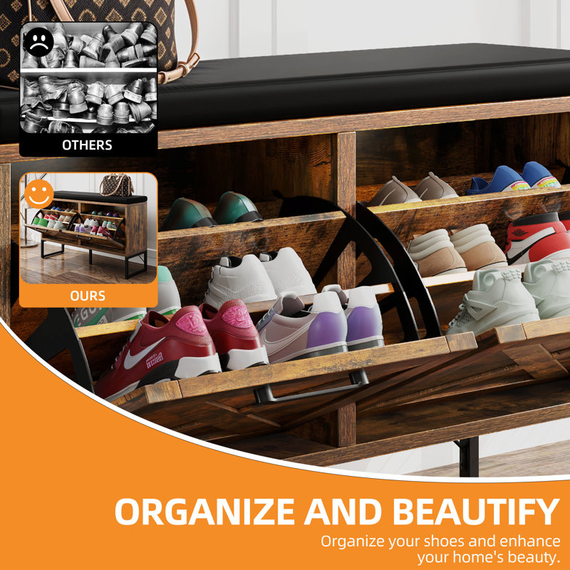 Bench Seat Shoe Cubby Bench With Cushion Entryway Storage Bench