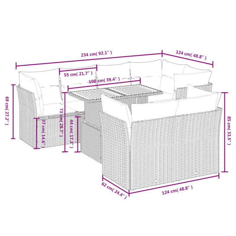  Ensemble de canapé de patio 8 pièces avec coussins en rotin de polyester gris