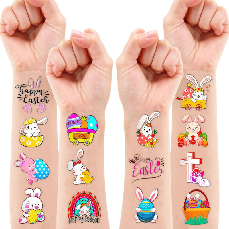 Easter Temporary Tattoos - Bunny 80PCS Easter Rabbit Basket, Religious Themed Stickers For Kids Birthday Party Supplies Decorations Favours And Prizes - Cute Gifts For Ideal School