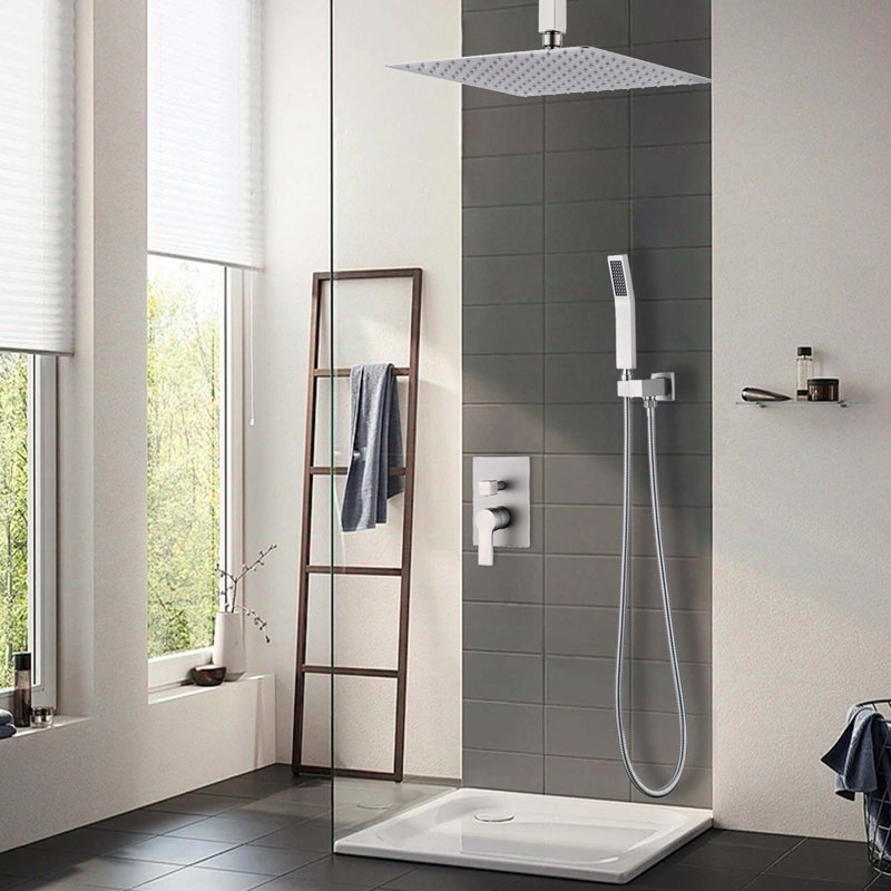 Système de douche au plafond en nickel brossé 12 po, système de pomme de douche à effet pluie au plafond
