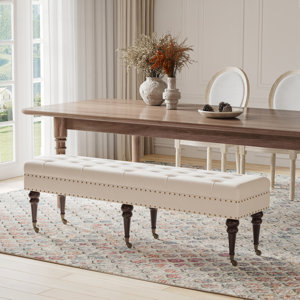 Araeya Backless Upholstered Tufted Bench with Nailhead Trim